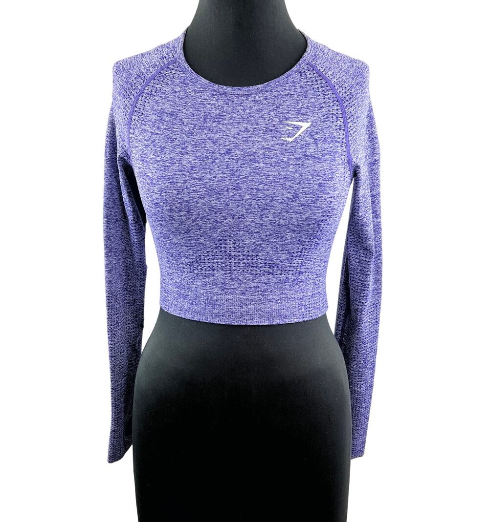 Gymshark Purple Vital Seamless 2.0 Long Sleeve Crop Top Sweat-Wicking Size M